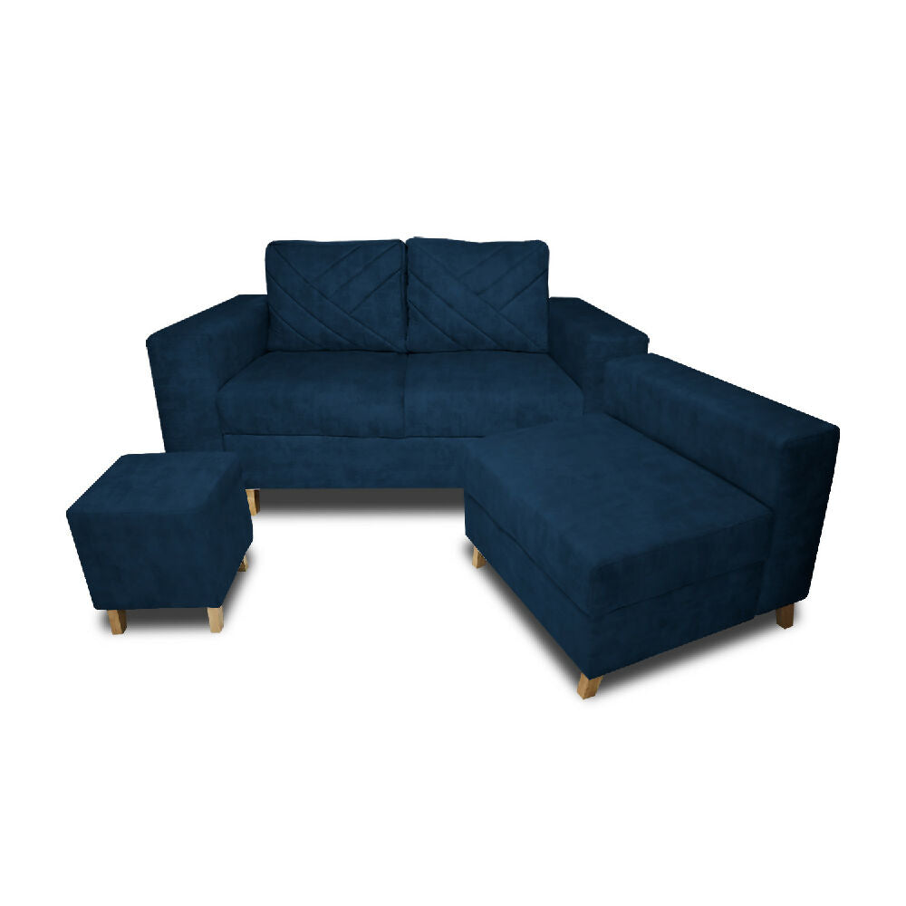 Sala Amsterdam + Silla + Puff en Tela Amigable Con Mascotas 150X72X155 Cm Azul Petroleo