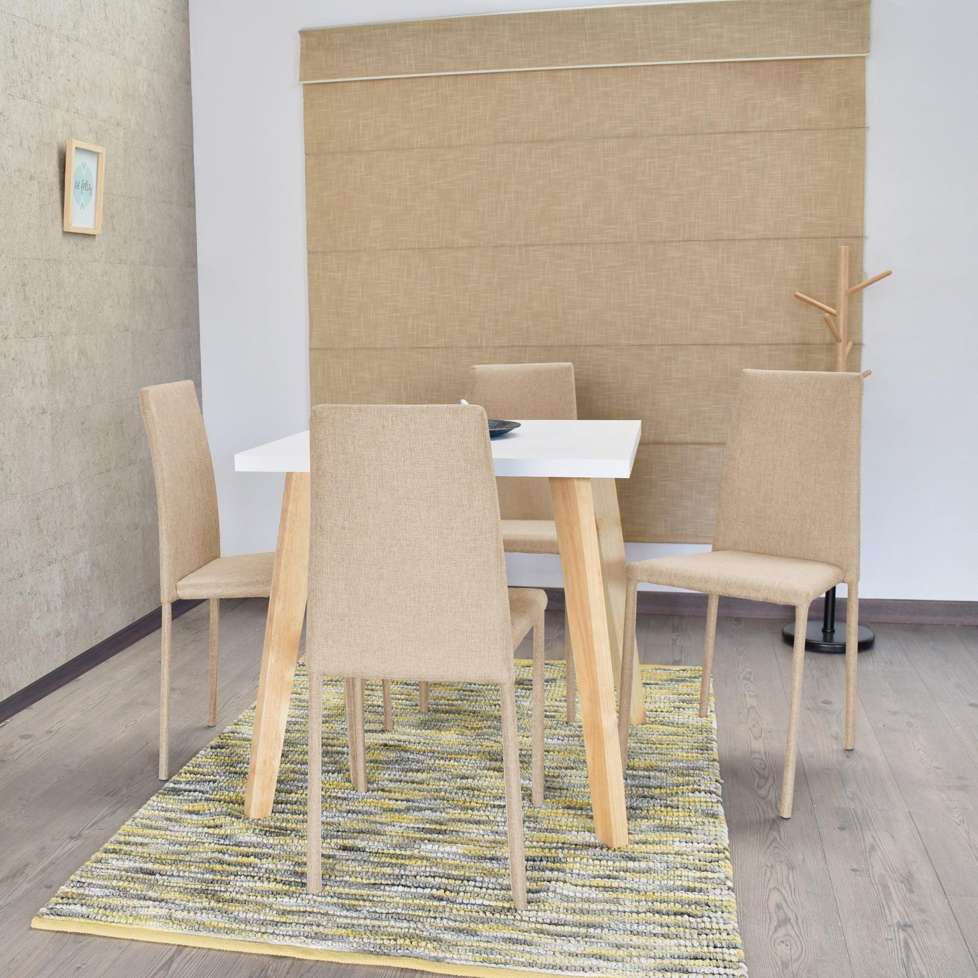 Juego de Comedor 4P Lyon Sillas Lyon Tela Beige - VIRTUAL MUEBLES