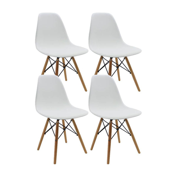 Kit por 4 sillas Eames Patas En Madera para comedor, sala, restaurante - Blancas - VIRTUAL MUEBLES