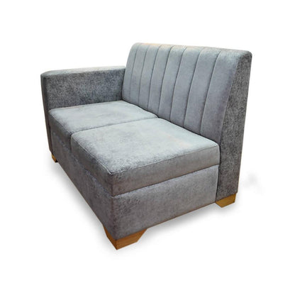 Sala Denver poliéster azul y gris, patas de madera - VIRTUAL MUEBLES