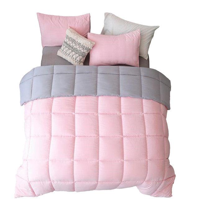 Edredon Bicolor Mas Fundas Y Cojines Rosado /Gris Sencillo - VIRTUAL MUEBLES