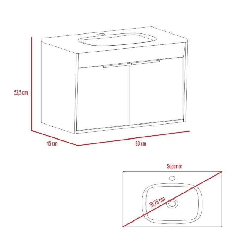 Mueble Lavamanos Burco color Café claro y Blanco para Baño.