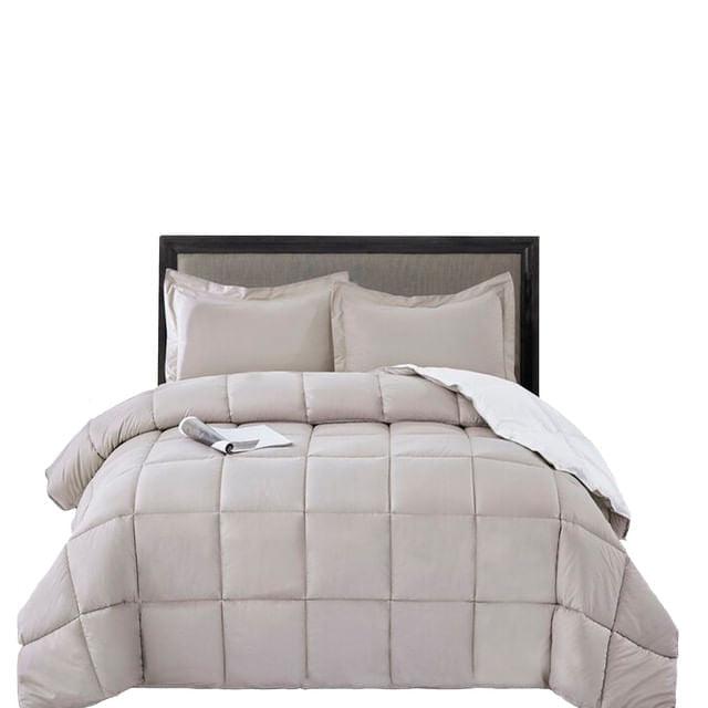 Edredon Bicolor Mas Fundas Y Cojin Cuadrado Gris Claro / Blanco Doble - VIRTUAL MUEBLES