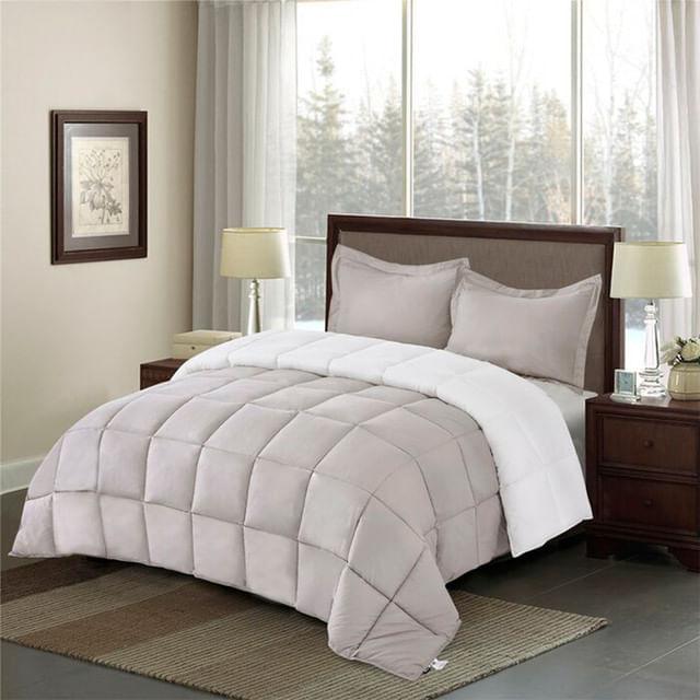 Edredon Bicolor Mas Fundas Y Cojin Cuadrado Gris Claro / Blanco Doble - VIRTUAL MUEBLES