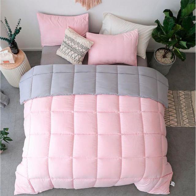 Edredon Bicolor Mas Fundas Y Cojin Cuadrado Rosado /Gris Doble - VIRTUAL MUEBLES