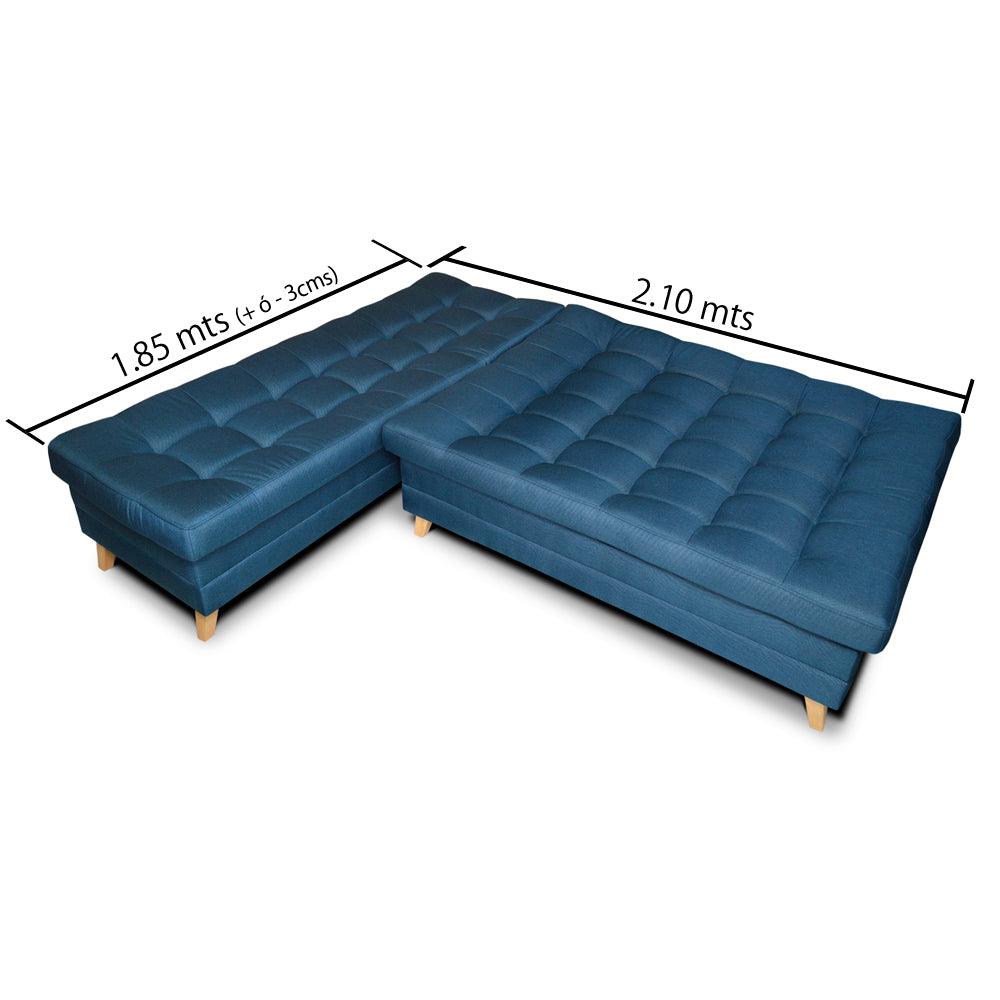 Esquinero sofá cama Carvallo tela azul - VIRTUAL MUEBLES