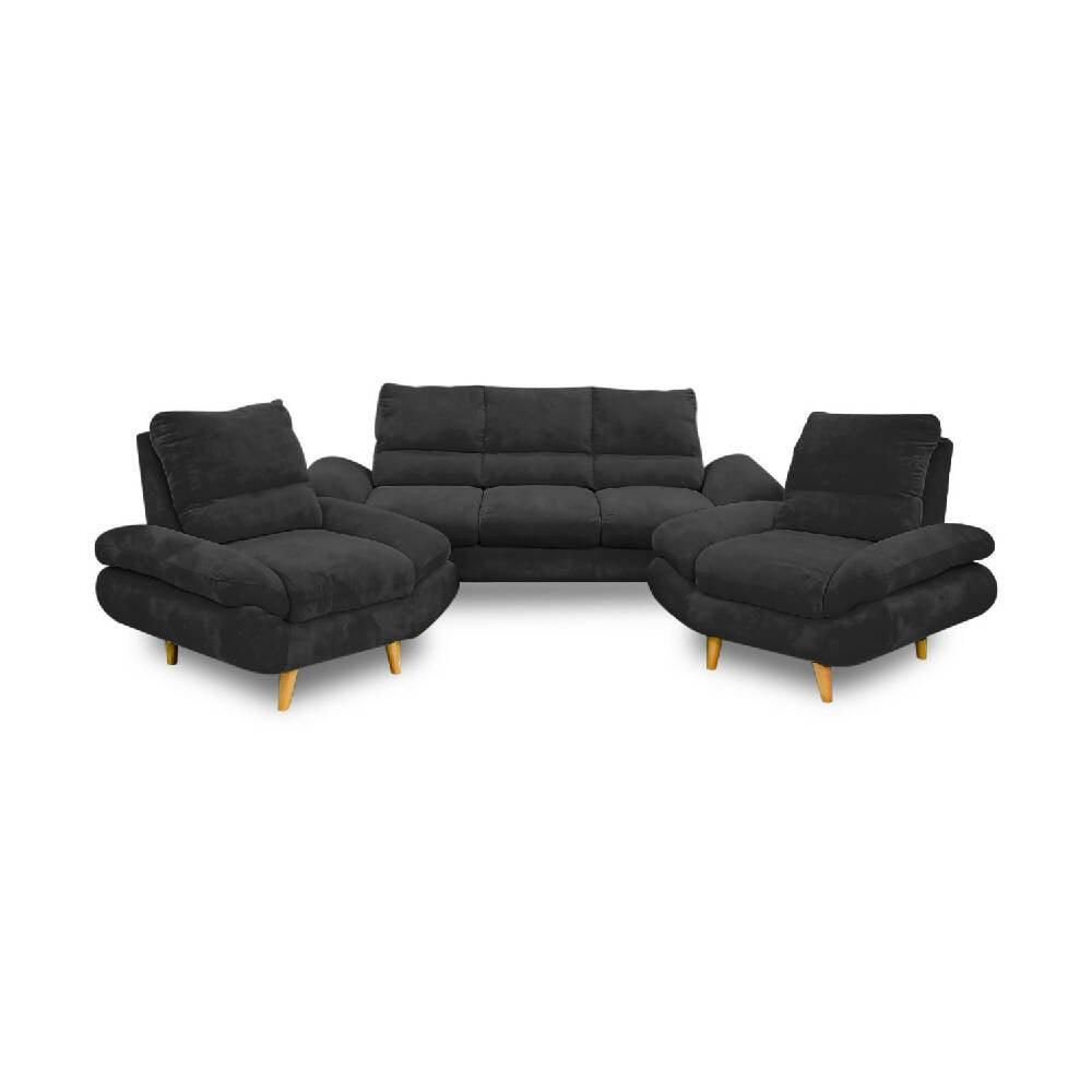 Sala Venecia 3 puestos negro - VIRTUAL MUEBLES