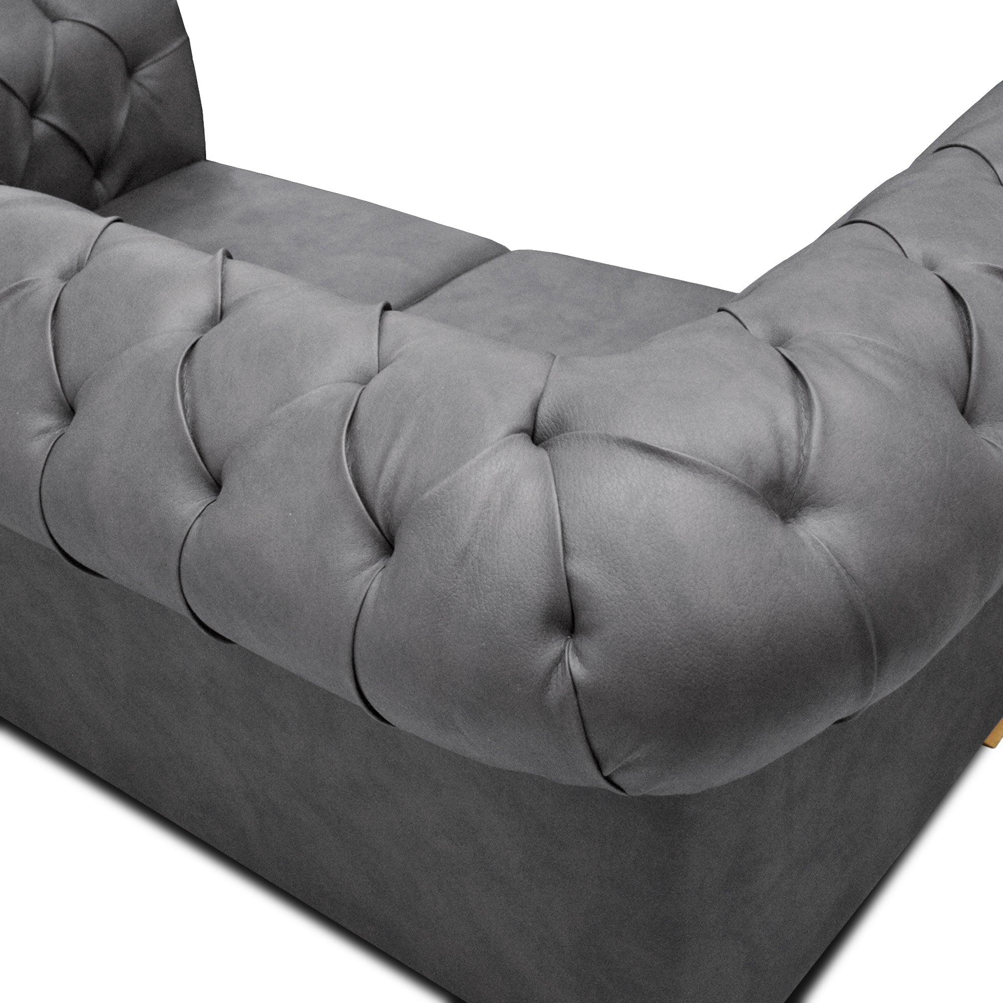 Sofá Chesterfield 2 puestos tipo cuero gris - VIRTUAL MUEBLES