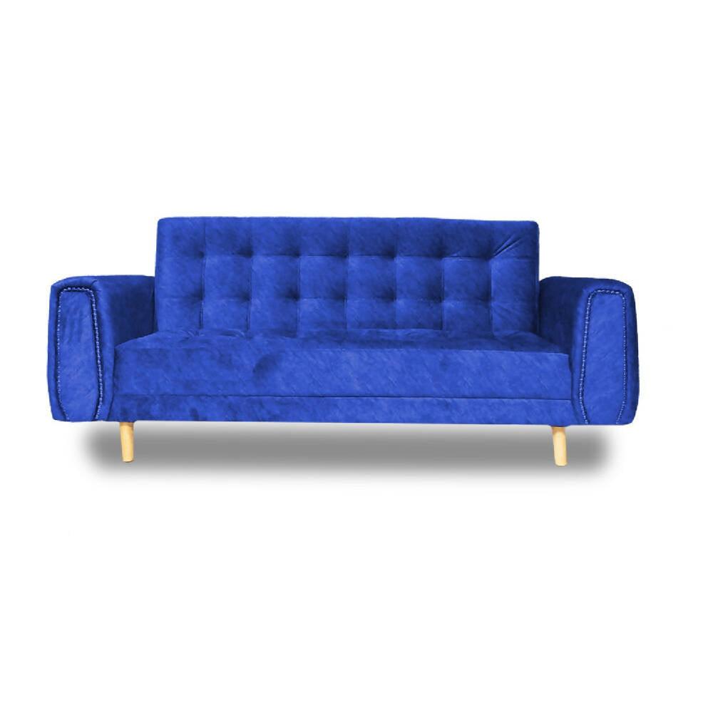 Sofá cama Mercury azul lino, pata de madera - VIRTUAL MUEBLES