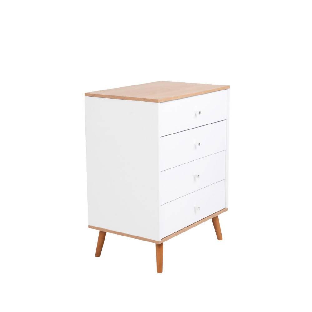 Cómoda 4 Cajones Nogal y Blanco Nali - VIRTUAL MUEBLES