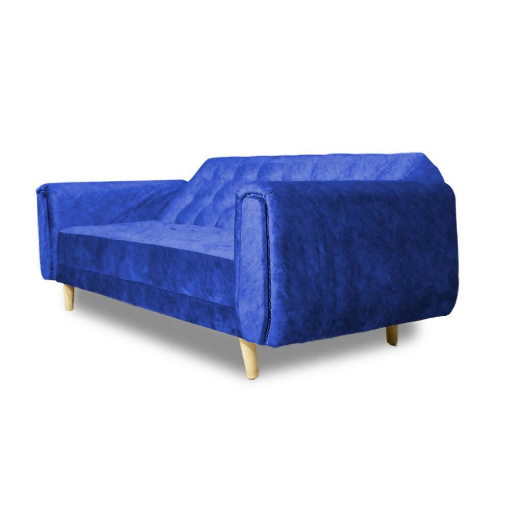 Sofá cama Mercury azul lino, pata de madera - VIRTUAL MUEBLES