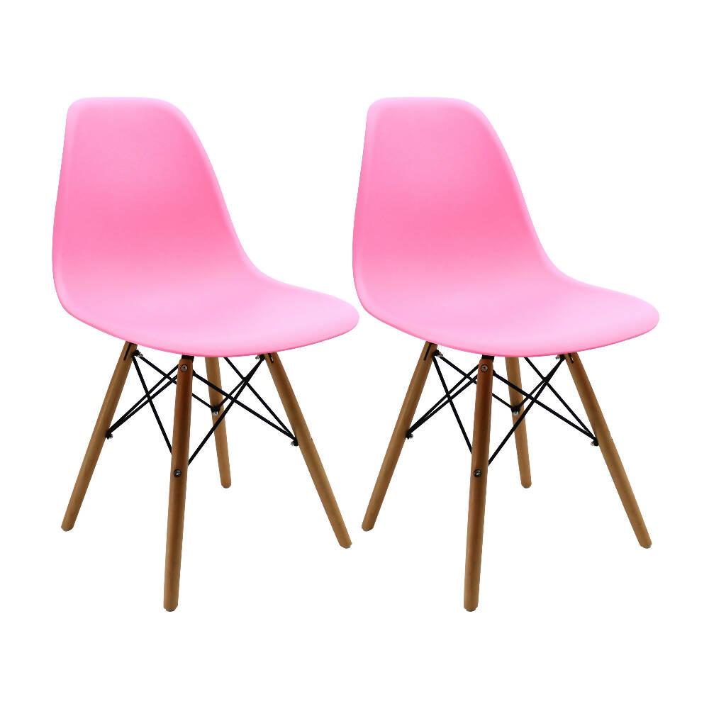 Kit por 2 sillas Eames Patas En Madera para comedor, sala, restaurante - Rosada - VIRTUAL MUEBLES