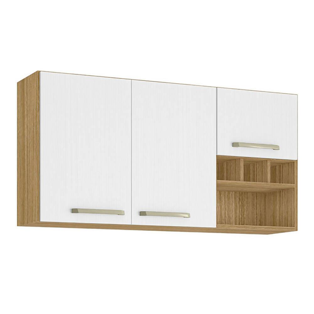 Cocina 190cm Azucena 7 Puertas 2 Cajones Maderado Natural/Blanco Supremo - VIRTUAL MUEBLES