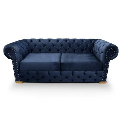 Sofá Chesterfield 3 puestos tela azul