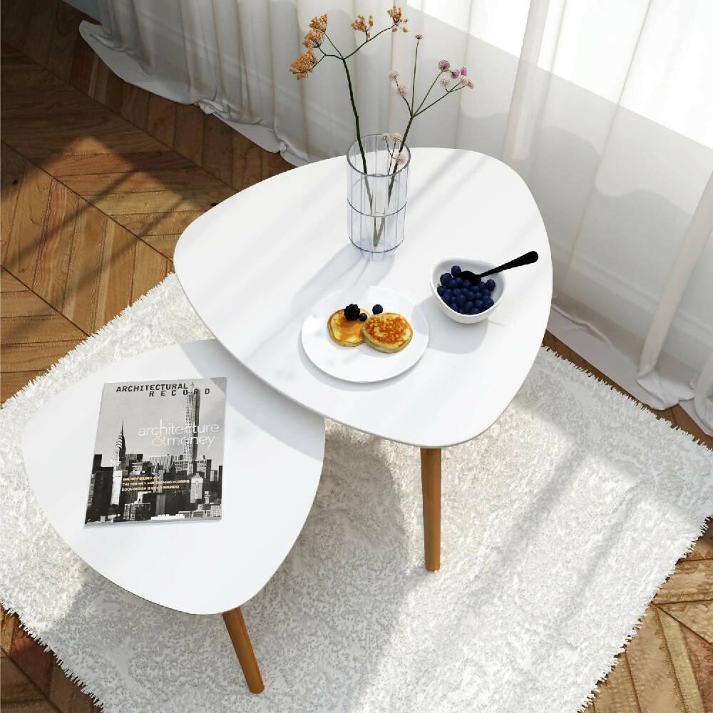 Juego de Mesas De Centro Sala Nórdica Triangular Blanco - VIRTUAL MUEBLES