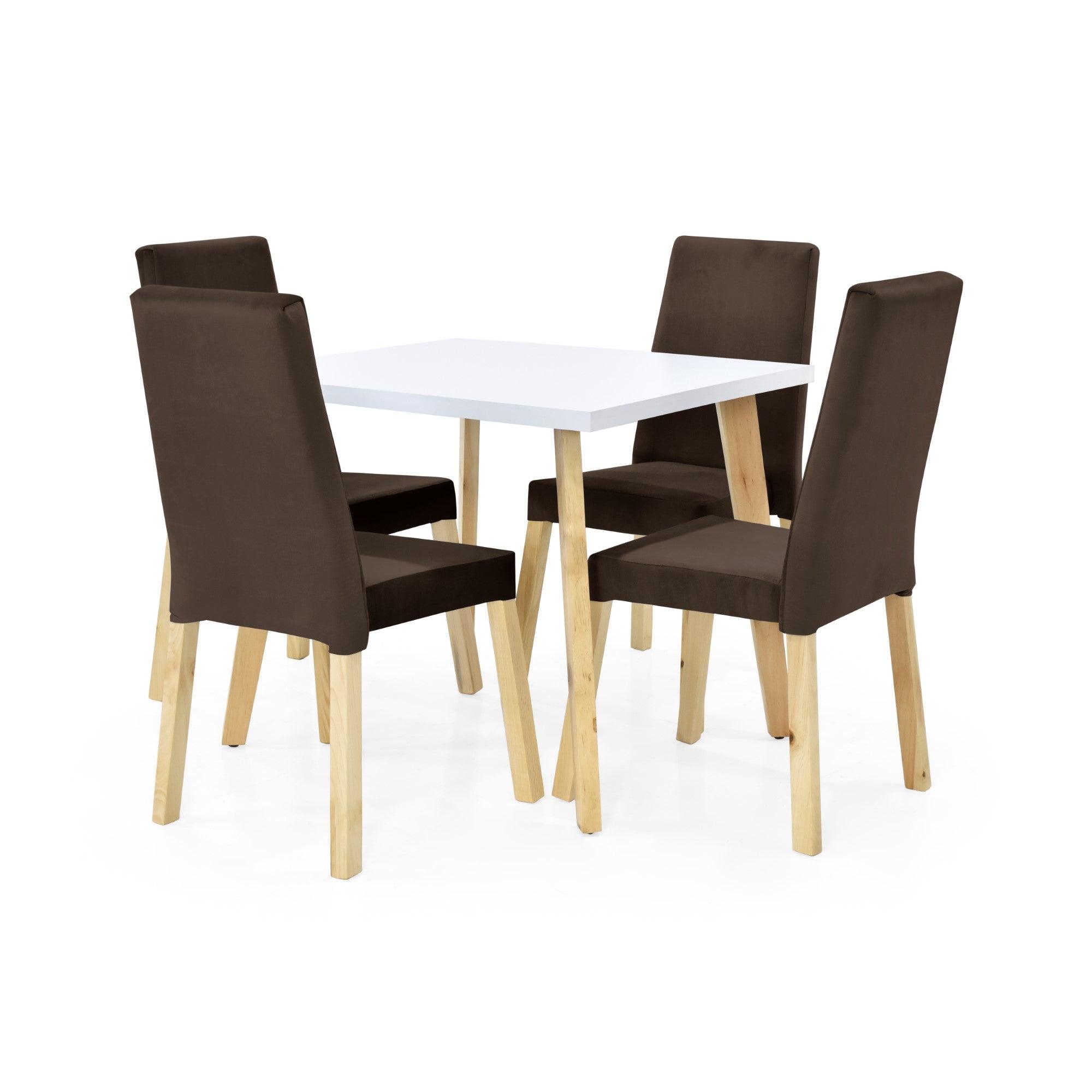Juego de Comedor 4P Tiza Sillas Galicia Tela Chocolate - VIRTUAL MUEBLES