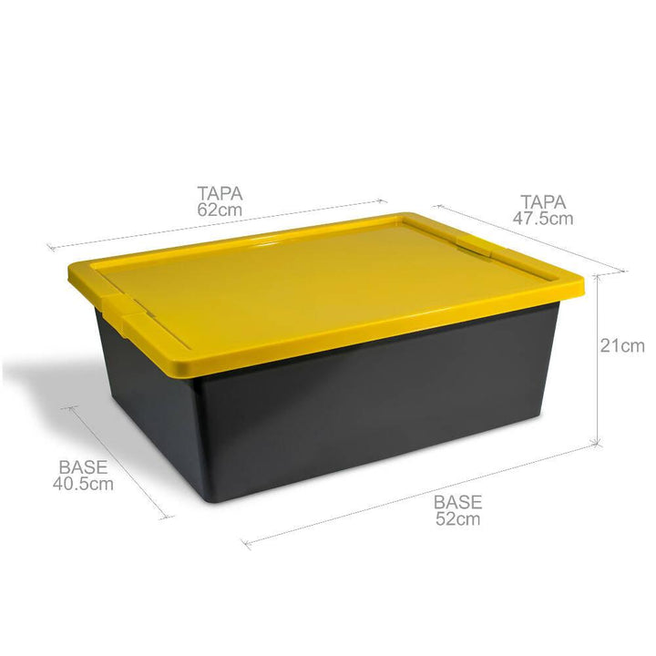 Caja Organizadora Con Broches Forte 37L Gris-Amarillo - VIRTUAL MUEBLES