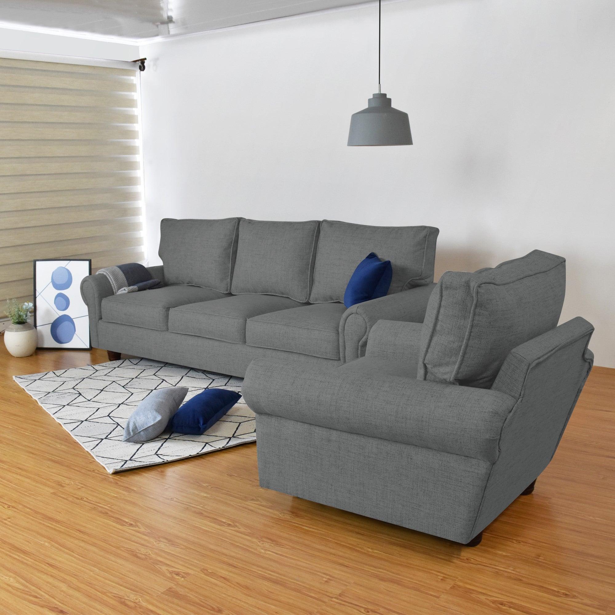 Sofa Lancaster Tela Poliester Gris - VIRTUAL MUEBLES