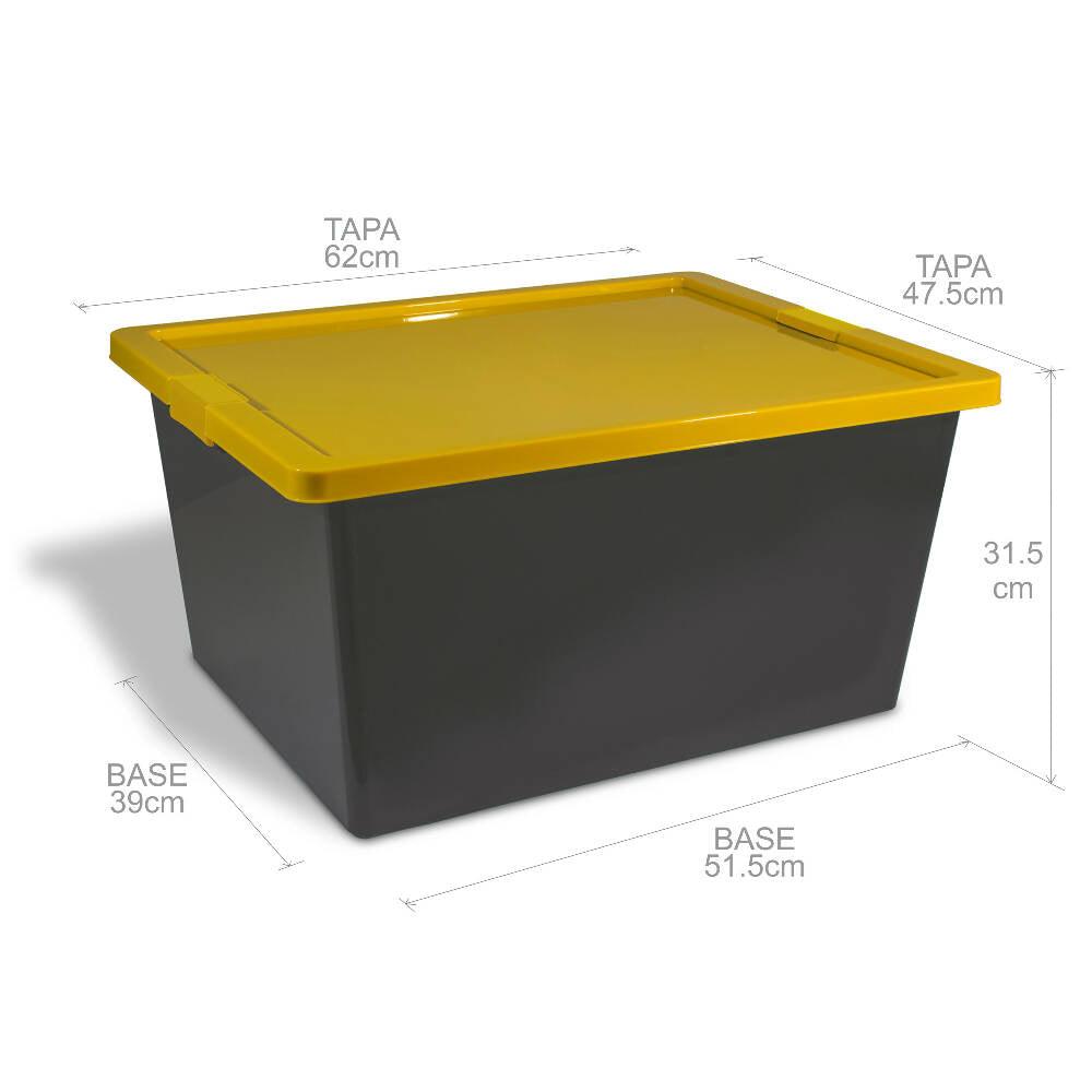 Caja Organizadora Con Broches Forte 55L Gris-Amarillo - VIRTUAL MUEBLES