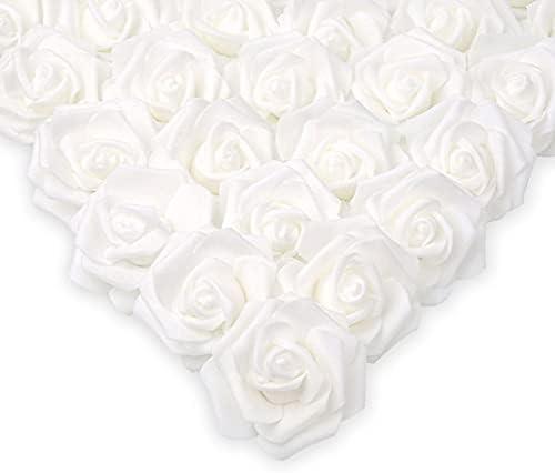 100 cabezas de rosas artificiales de aspecto real, rosas falsas de espuma - VIRTUAL MUEBLES