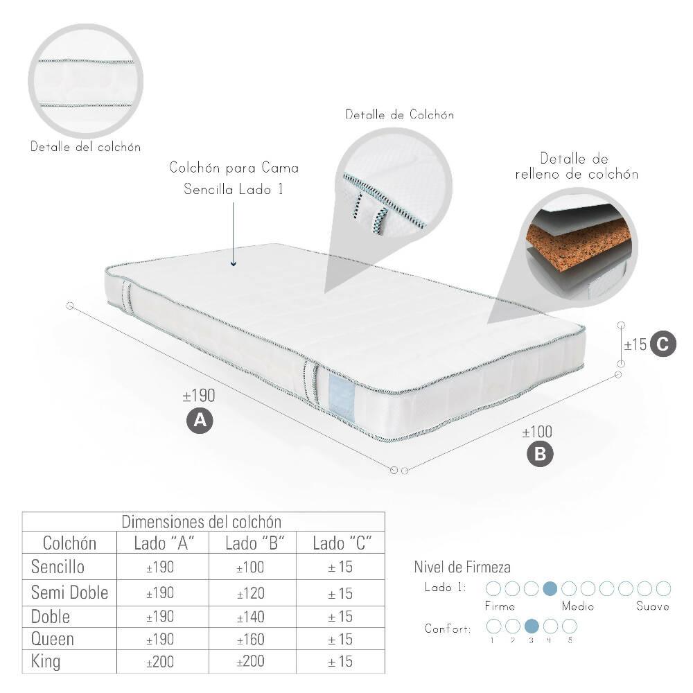 Colchon Cincinnati Semidoble 120 x 190 - Blanco - VIRTUAL MUEBLES