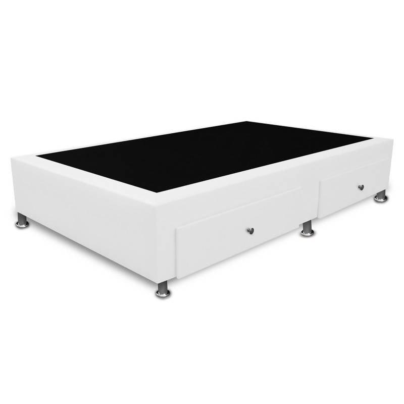 Base Cama Con Cajones 100x190 Ecocuero Blanco - VIRTUAL MUEBLES