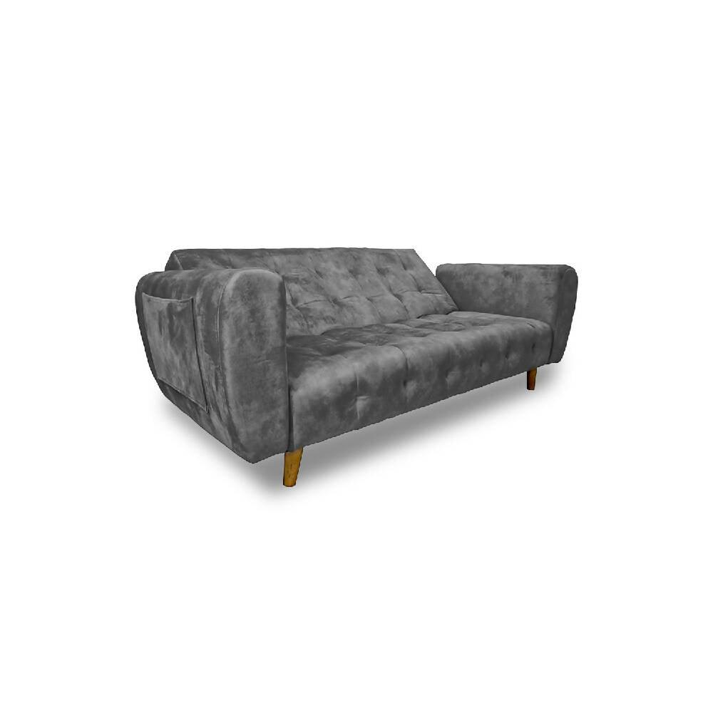 Sofá cama Volvo plata nobuk, patas de madera - VIRTUAL MUEBLES
