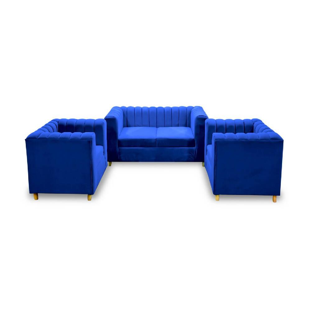 Sala tres palacio azul oscuro, patas de madera - VIRTUAL MUEBLES