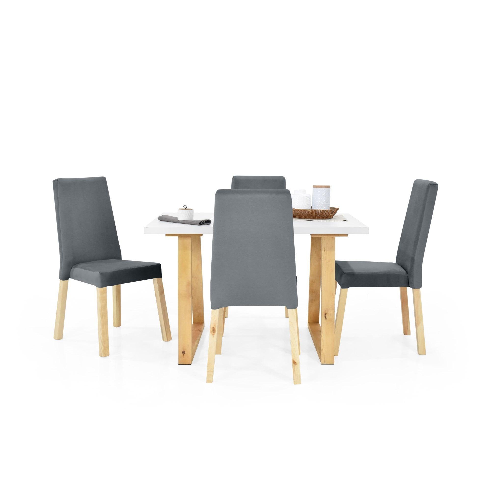 Juego de Comedor 4P Andara Sillas Galicia Tela Gris - VIRTUAL MUEBLES