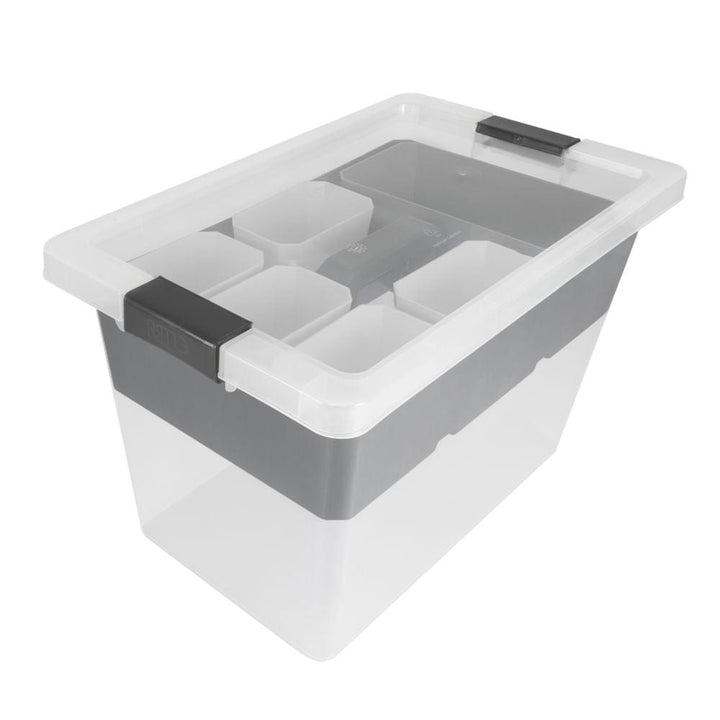 Caja Organizadora Multibox 25L transparente con recipientes modulares y bandeja - VIRTUAL MUEBLES