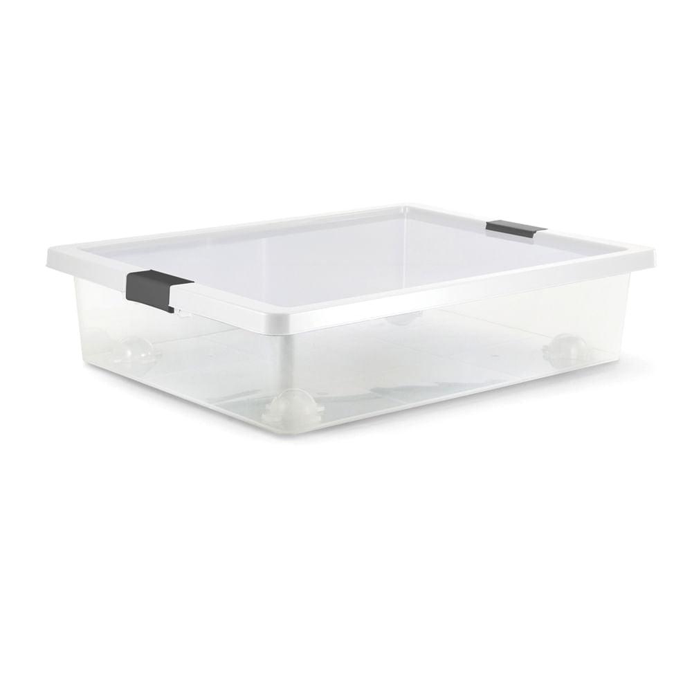 Caja organizadora con broches y ruedas bajo cama 28L transparente-Gris - VIRTUAL MUEBLES