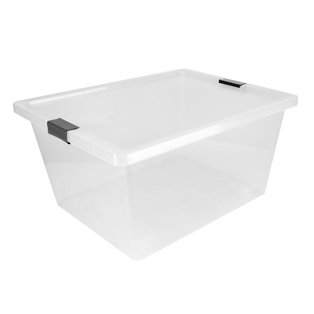 Caja organizadora con broches y ruedas 55L transparente - Gris - VIRTUAL MUEBLES