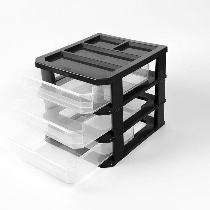 Cajonera de mesa x3 cajones Negro-transparente - VIRTUAL MUEBLES