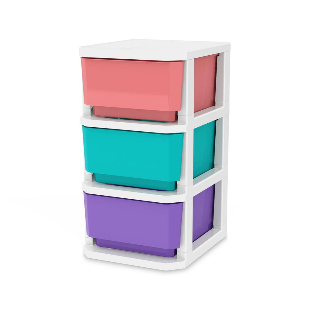 Cajonera Grande x3 SR cajones Blanco-Coral-Verde-Morado - VIRTUAL MUEBLES