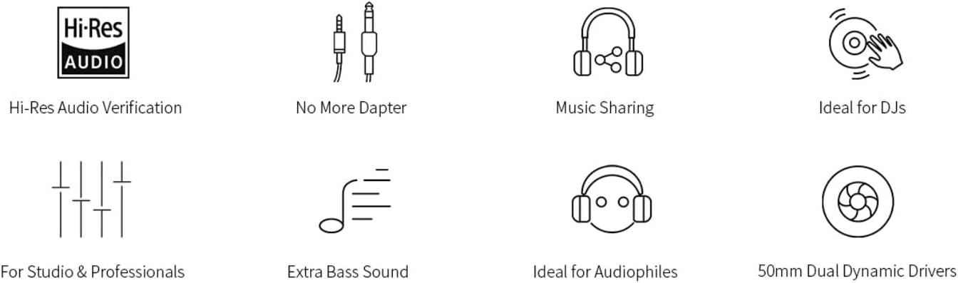 OneOdio Auriculares con cable para monitor de estudio y mezcla de DJ  estéreo con controladores de neodimio de 1.969 in y conector de 1/4 a 0.138  in
