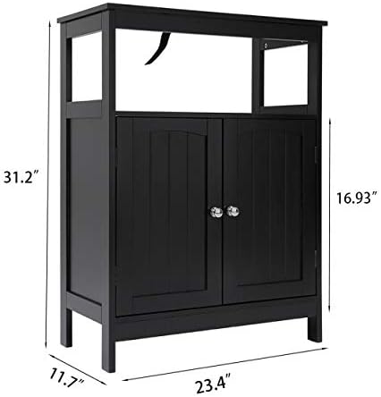 Armario de baño negro gabinete de almacenamiento de suelo con estante ajustable