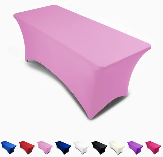 Mantel rectangular de lino de elastano de 6 pies, color rosa, funda ajustable