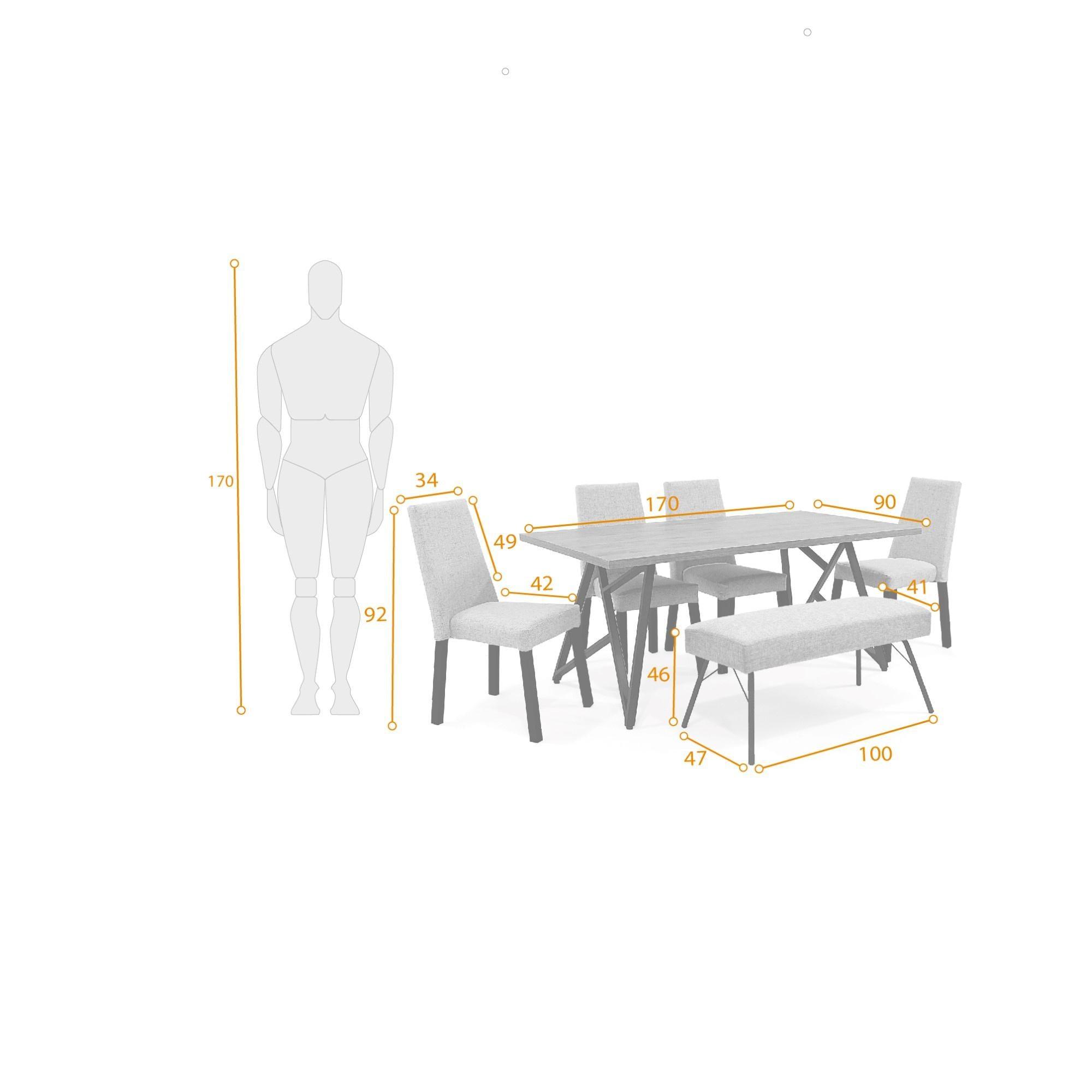 Set de Comedor Malaga con 4 Sillas Viena y 1 Banqueta Cadiz Tela Taupe