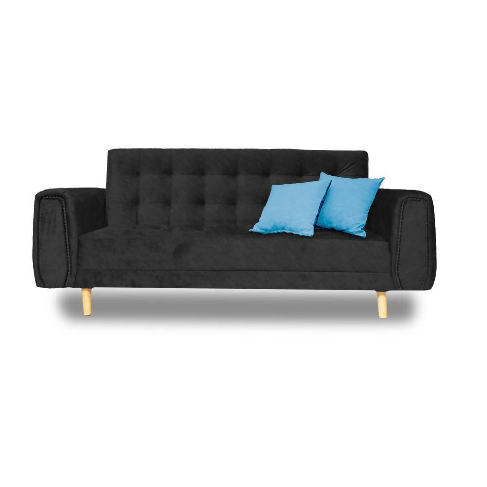 Sofá cama Mercury negro lino, patas de madera - VIRTUAL MUEBLES