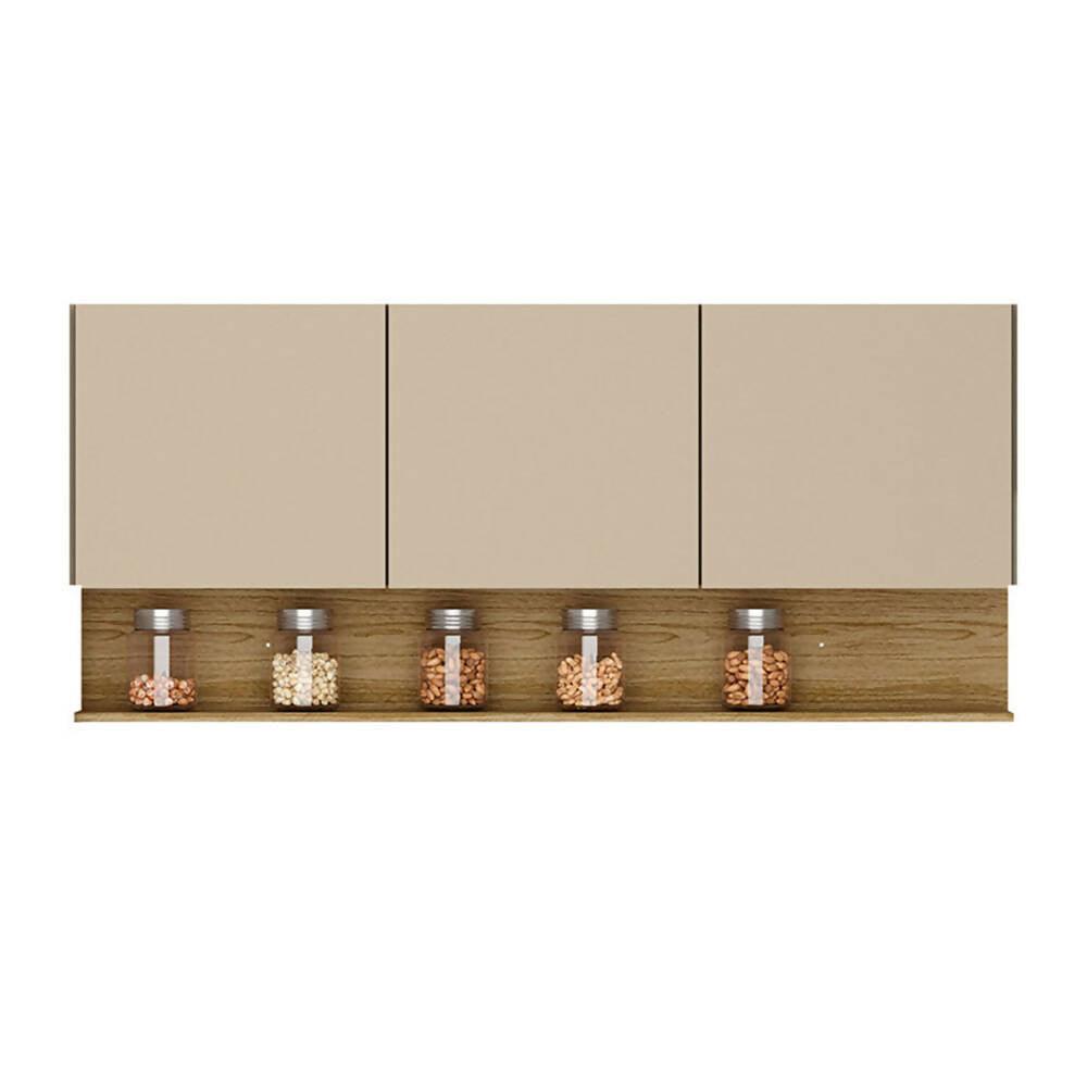 Cocina 150cm Hortensia 6 Puertas 1 Cajón Vainilla/Maderado Natural - VIRTUAL MUEBLES