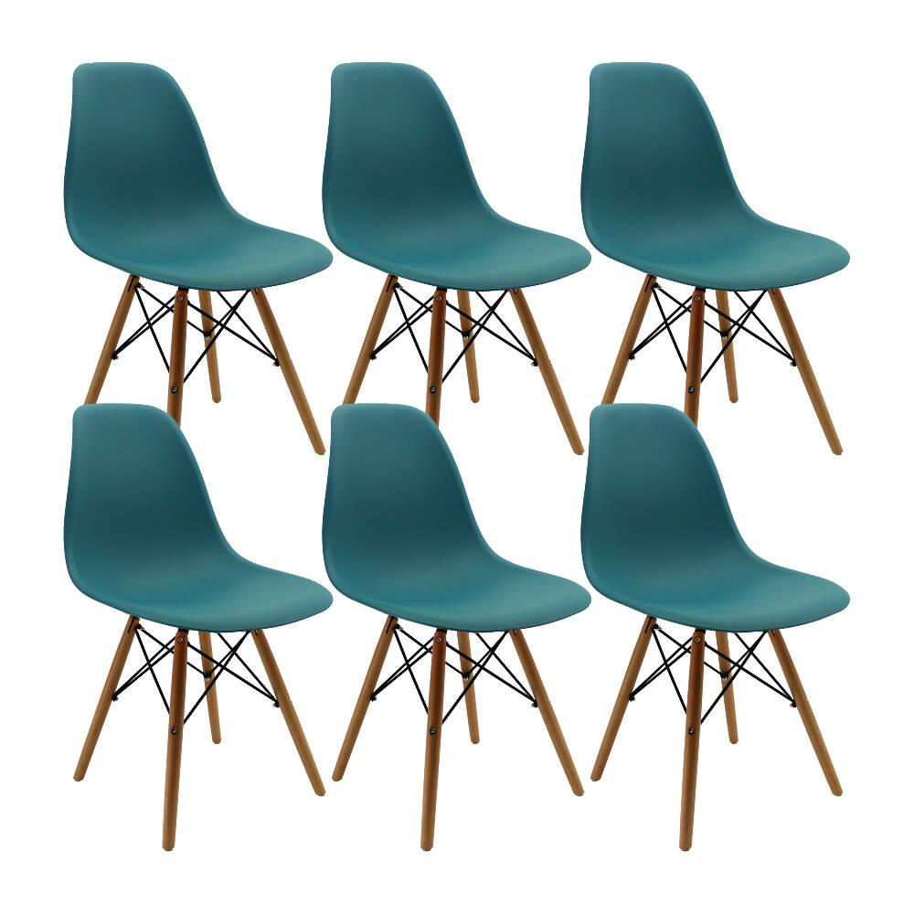 Kit por 6 sillas Eames Patas En Madera para comedor, sala, restaurante - Azul Petroleo - VIRTUAL MUEBLES
