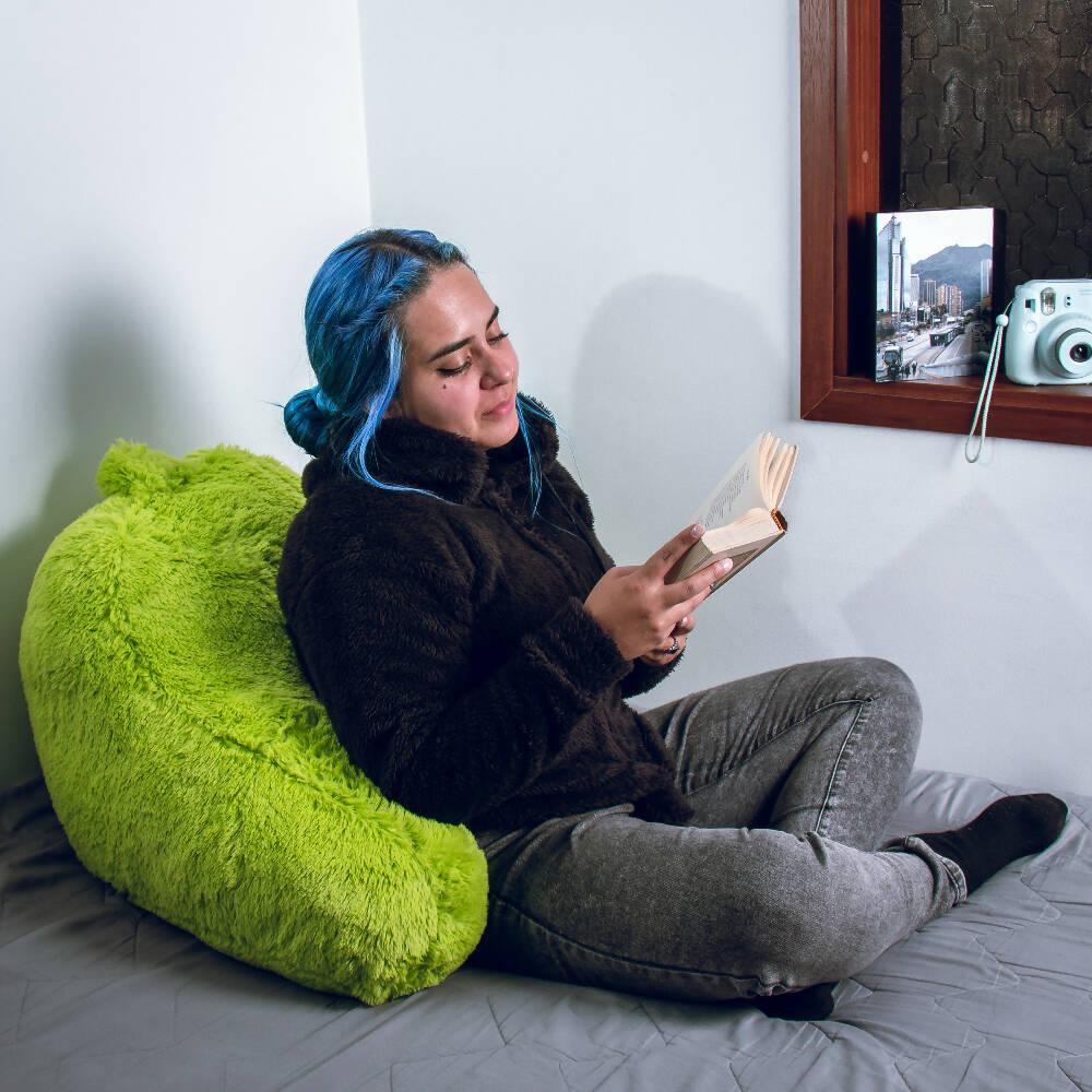Cojín Anatómico Para TV y Lectura Funda Peluda Verde Limón - VIRTUAL MUEBLES