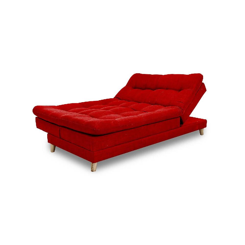 Sofá cama Cameron rojo poliéster, pata de madera - VIRTUAL MUEBLES