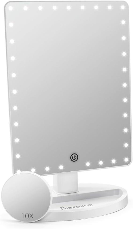 espejo grande iluminado con 35luces LED, con sensor táctil, aumento de 10X y - VIRTUAL MUEBLES