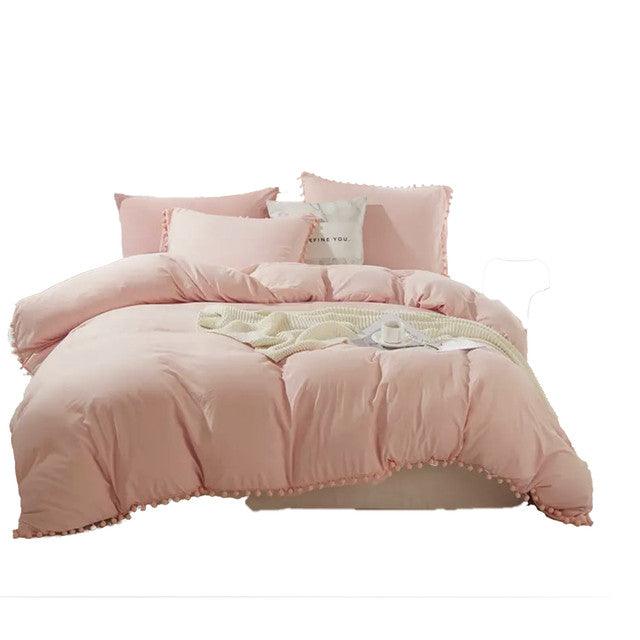 Edredon Microtex Unicolor + Borlas Palo De Rosa Senc - VIRTUAL MUEBLES