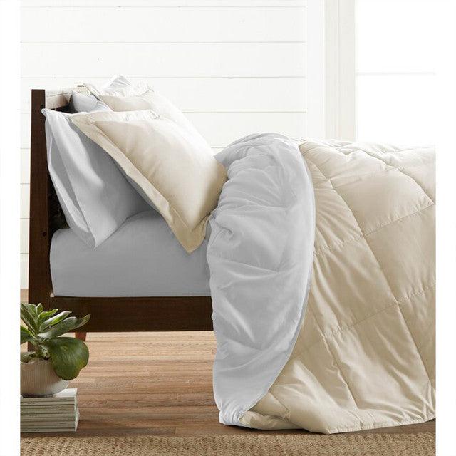 Edredon Bicolor Mas Fundas Y Cojines Blanco / Crudo Doble - VIRTUAL MUEBLES