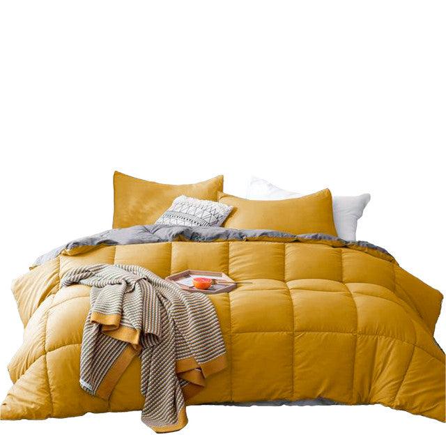 Edredon Bicolor Mas Fundas Y Cojines Mostaza / Gris Claro Queen - VIRTUAL MUEBLES