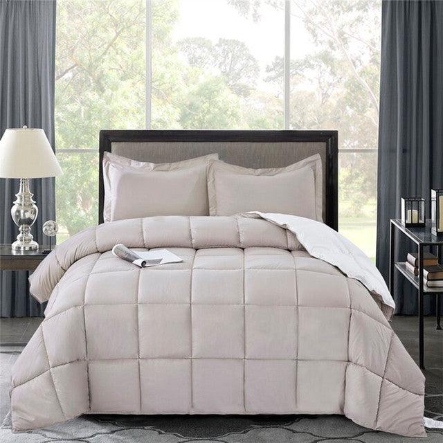 Edredon Bicolor Mas Fundas Y Cojines Gris Claro / Blanco Sencillo - VIRTUAL MUEBLES