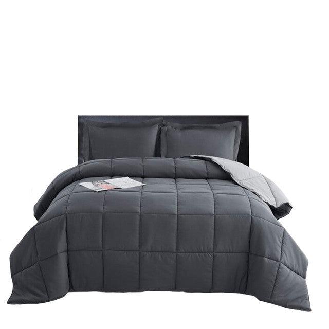 Edredon Bicolor Mas Fundas Y Cojines Gris Claro / Gris Oscuro King - VIRTUAL MUEBLES