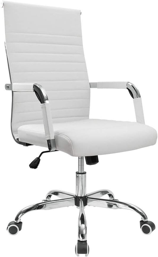 Silla de escritorio, silla de oficina sin brazos, silla giratoria de cuero,  respaldo medio, acanalada, para oficina en casa, silla de escritorio